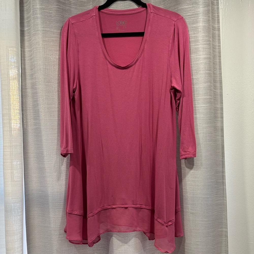 LOGO by Lori Goldstein Tunic Top Women Chiffon Hem 3/4 Sleeve A275785 - Size L